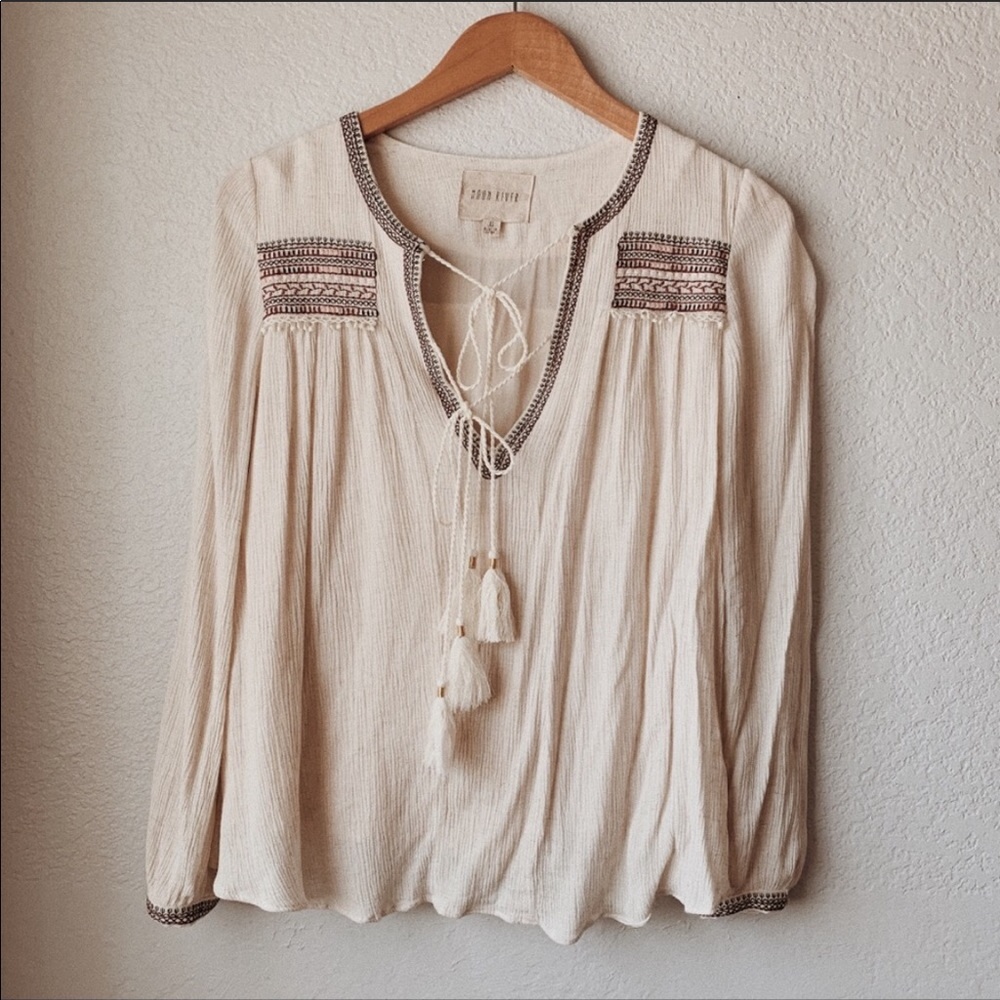 BOHO- LONG- SLEEVED- Cotton Tunic Top- Size XS
